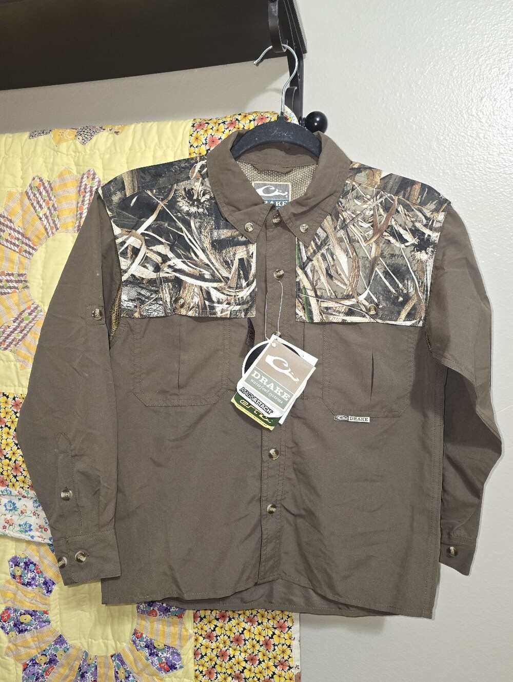 Drake Boys Brown Lightweight Long Sleeve Camo Button Up